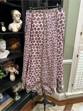 Dimri 100% Cotton Floral Boho Maxi Skirt – Green & Purple – Size XL